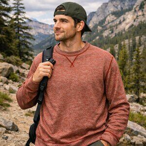 The North Face Shirt Mens Large Heather Red Knit Cotton Logo Contrast Stitching